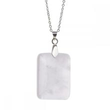 Natural Rectangle Crystal Quartz Healing Pendant Necklace with 16inch Silver Chain