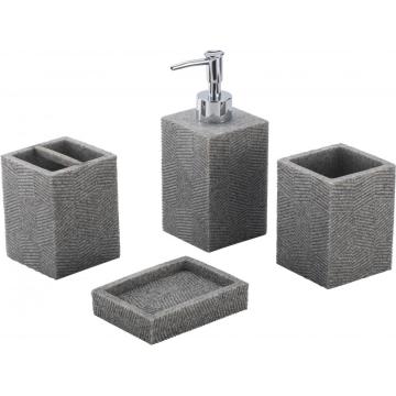 Conjunto de acessórios de banheiro Polyresin quadrado cinza 4 peças