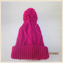 Pom Pom mano mujer ganchillo punto patrón de gorros de invierno