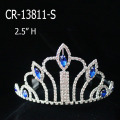 Tiara de corona barata de cristal de zafiro 2.5 &quot;