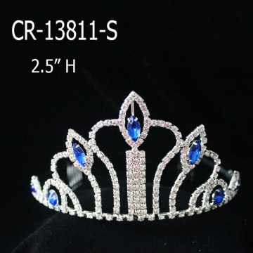 Tiara de coroa barata em cristal de safira 2,5 &quot;