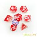 Bescon Polyhedral 7-Die Red Nebulous Dice Set Juego de dados Juego de dados D4-D20 en bolsa de terciopelo