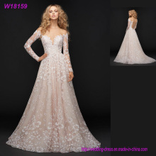 Made in China Pink Noble Wedding Dresses China Supplier Long Sleeve Lace Wedding Dresses
