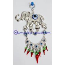 Elephant Wall Hanging Amulet,Evil Eye Beads Class Chili