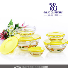 5PCS Glass Bowi Set avec design d&#39;impression de canard jaune