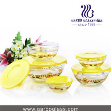 5PCS Glass Bowi Set avec design d&#39;impression de canard jaune