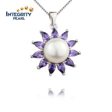 Романтическая фиолетовая подвеска Sun Flower Shape Pendant 10mm Wedding Women Pearl Pendant