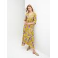 Ladies sexy yellow print slim dress