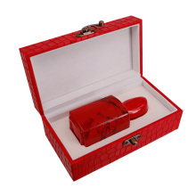 Caja de regalo de empaquetado de aceite de perfume de cuero con tapa roja