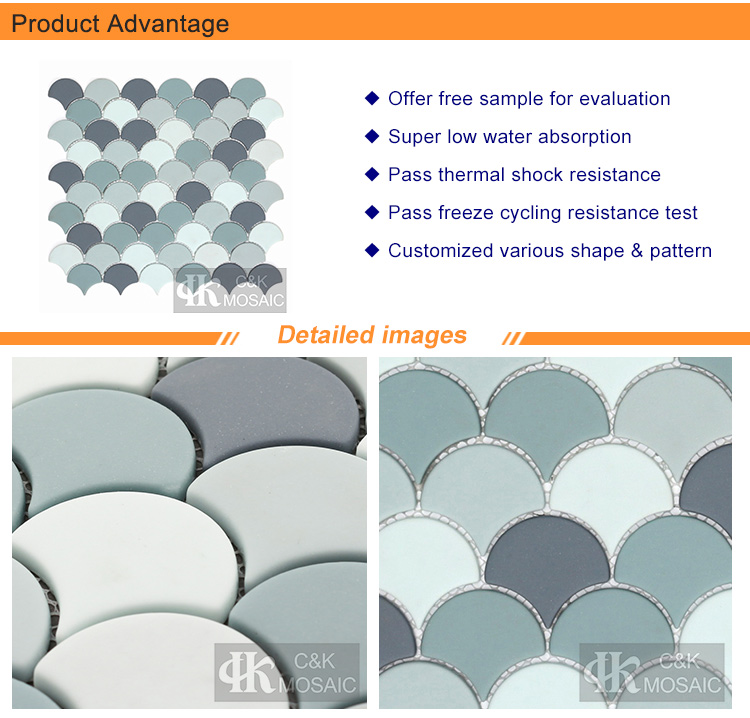 Grey Blue Fish Scale Glass Mosaic Tile