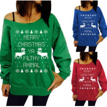 Christmas Print off-Shoulder Jumper Sweater (80007)