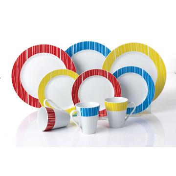 Porcelain plates colorful mugs