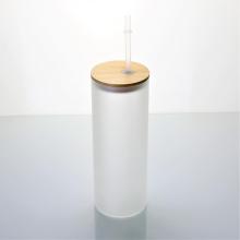 Frosted Beer Can Glass Cup With Bamboo Lid