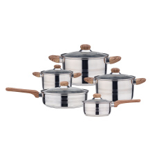 Induction cookware with wood-grain handle two satin lines