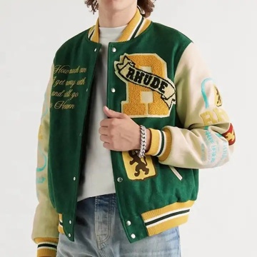 Chaqueta de béisbol universitaria masculina verde