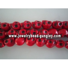 Howlite skull beads - dark red