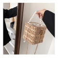 2021 pearl decoration metal bucket straw bag