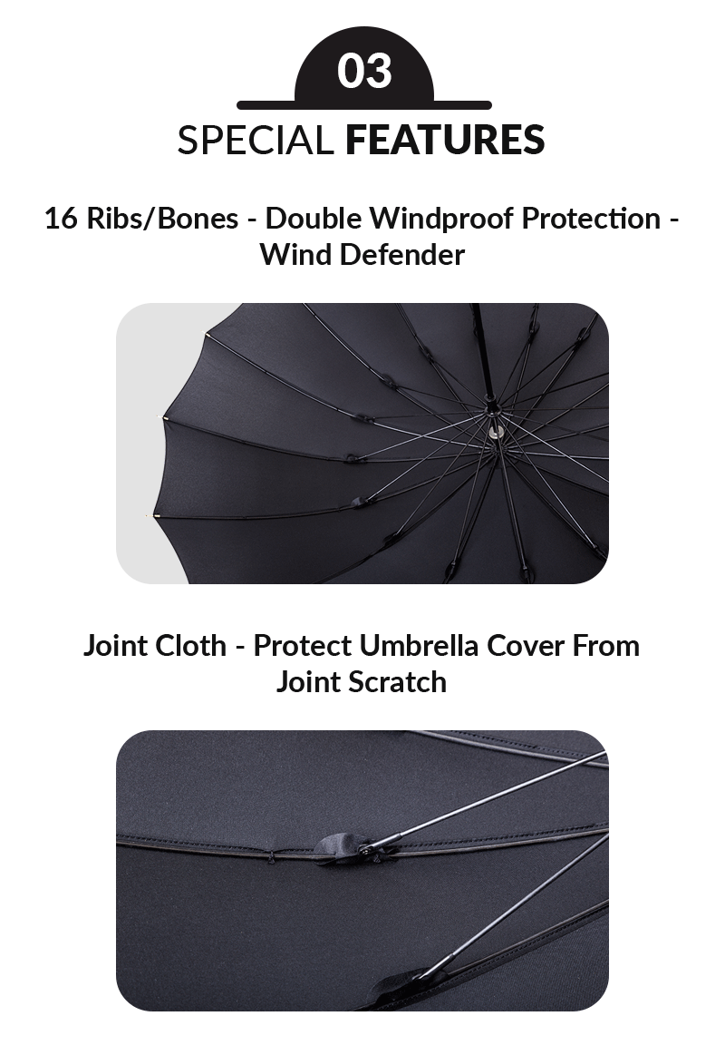 Black Color 55cm 16ribs Women Straight Umbrella