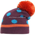 Custom quality winter warm knit beanies hats with bobbles