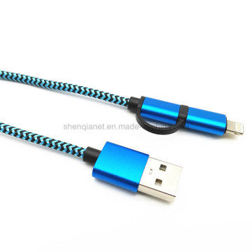 2 em 1 cabo de dados USB para micro e relâmpago