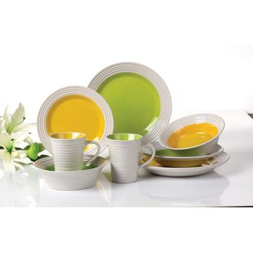 Embossed 2-tone color stoneware plates dinner set