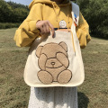 Canvas Shoulder Bag Embroidery Cute Bear Pattern