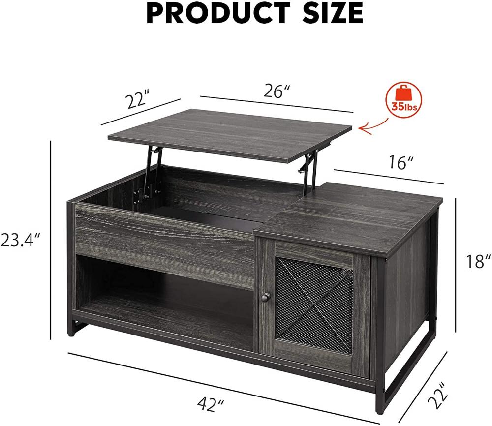 3-Tier Cocktail Table, Metal Mesh Cabinet Door with Hidden Compartment 3-Tier Cocktail Table, Metal Mesh Cabinet Door with Hidden Compartment