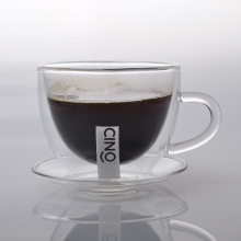 Doppel--Wand Glas Tasse mit Griff