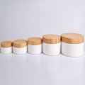 Plastic skincare white cream jar with bamboo lid