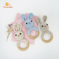 Soft Wooden Ring Crochet Bunny Rattle Teething Toys