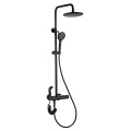 Black Round Rainfall Shower Head Set With Spout