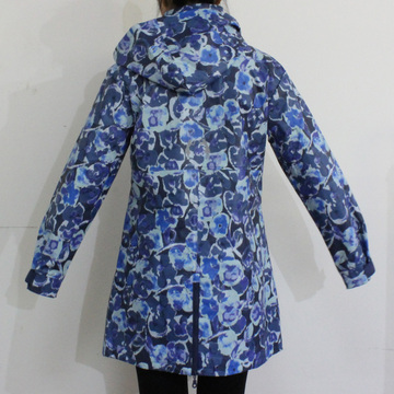 Azul flor com capuz impermeável PU raincoat