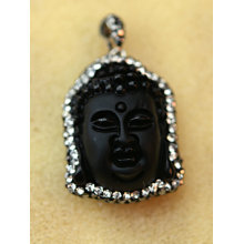 Mode Obsidian Stein Buddha Kopf Anhänger Halskette Schmuck mit Kristall