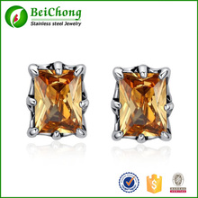 Retro Style Claw Inlay Yellow Zircon Stainless Steel Women Stud Earrings