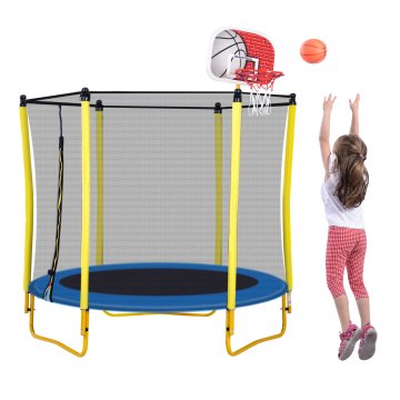 Trampolim para crianças com bola de borracha de argola de basquete