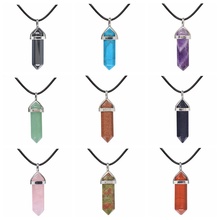 Natural Stone Bullet Shape Pendant Necklaces Chains Hexagonal Prism Chakra Reiki Crystal Jewelry for women men