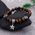 Mens tiger eye bead star of david bracelet