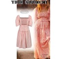 Ladies Pink Short Puff Sleeves Cake Dress