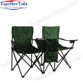 Chaise à double camping extérieure pliable avec parapluie solaire