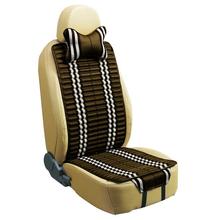 Car Seat Cushion Flat Shape Double Sides Use with Checked Linen and Pleuche-Coffee