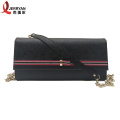 Classic Black Genuine Leather Purse Clutch with Chain