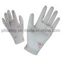 Imprimé des gants de travail Polyester avec PU paume enduite (PN8014-3)