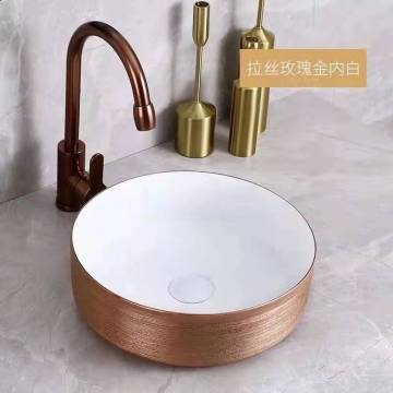 Counter top Bathroom Round Golden Ceramic Sink Top Luxury Style wash basin for bathroom