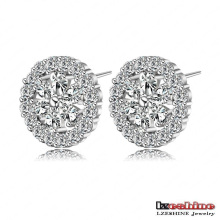 Round Stud Earrings CZ Bridal Wedding Earrings (CER0153-B)