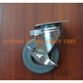 Gray rubber caster wheel with side brake