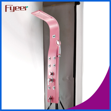 Fyeer Pink Rainfall Stainless Steel Shower Panel with Temperature Display