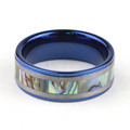 Blue Tungsten Wedding Ring With Abalone Shell Inlay