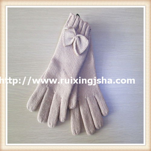 lady pure color bowknot knitted gloves 