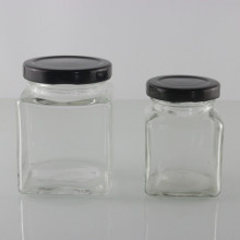 Clear 100ml 200ml Square Honey Jam Glass Jar and Metal Lids