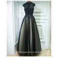 New Arrival Lace Top Vestido De Festa Long Floor Length Chiffon Evening Dress Party Black Long Prom Dresses CWFP2435